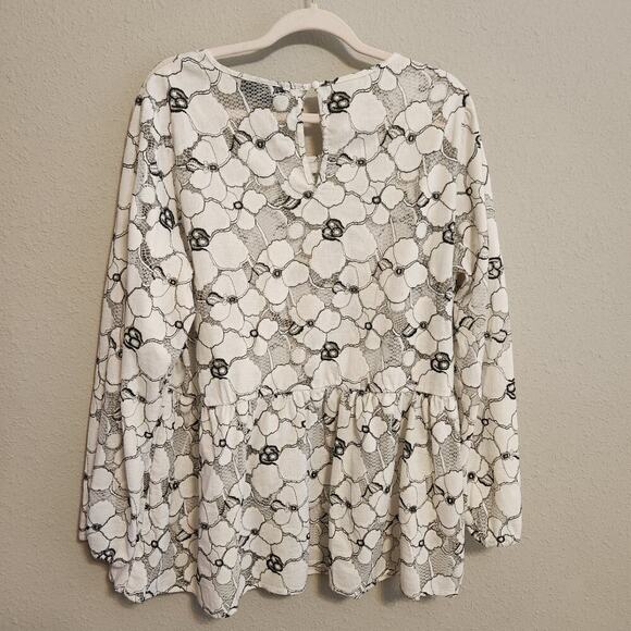 Lane Bryant White Eyelet‎ Lace Long Sleeve Blouse Size 22 - Picture 2 of 11